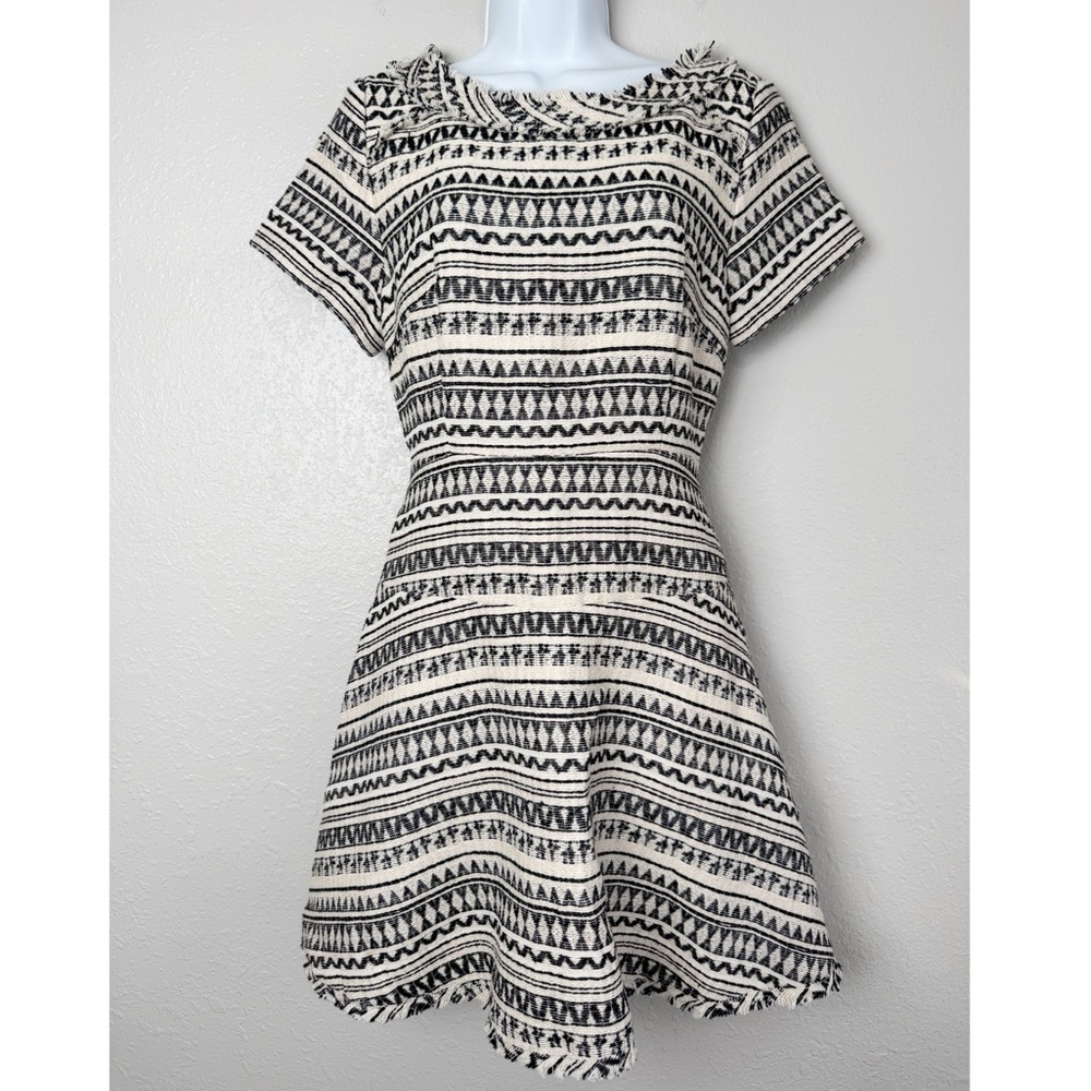 NWT Banana Republic striped jacquard woven fringe fit and flare dress 8 - Picture 3 of 12